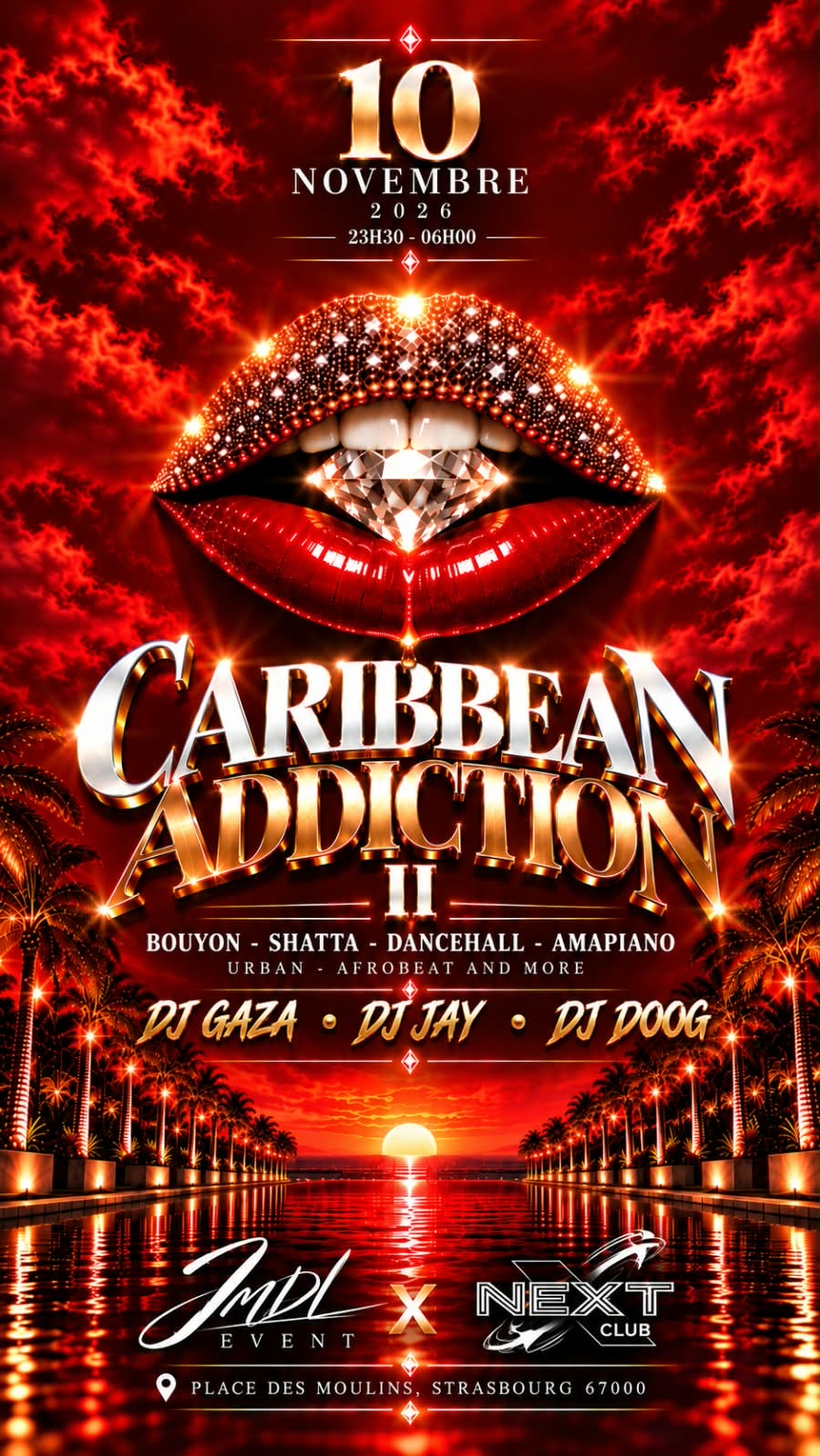 Flyer CARRIBEAN ADDICTION  — MARDI 10 NOV 2026, Dj DOOG DJ GAZA DJ JAY — Next Club Strasbourg